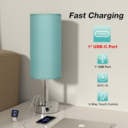 Dicoool Touch Table Lamp for Bedroom, 3 Way Dimmable Bedside Lamp with USB C & A Charging Ports - Small Desk Lamp for Dorm Room, College, Kids, Office, Living Room, White