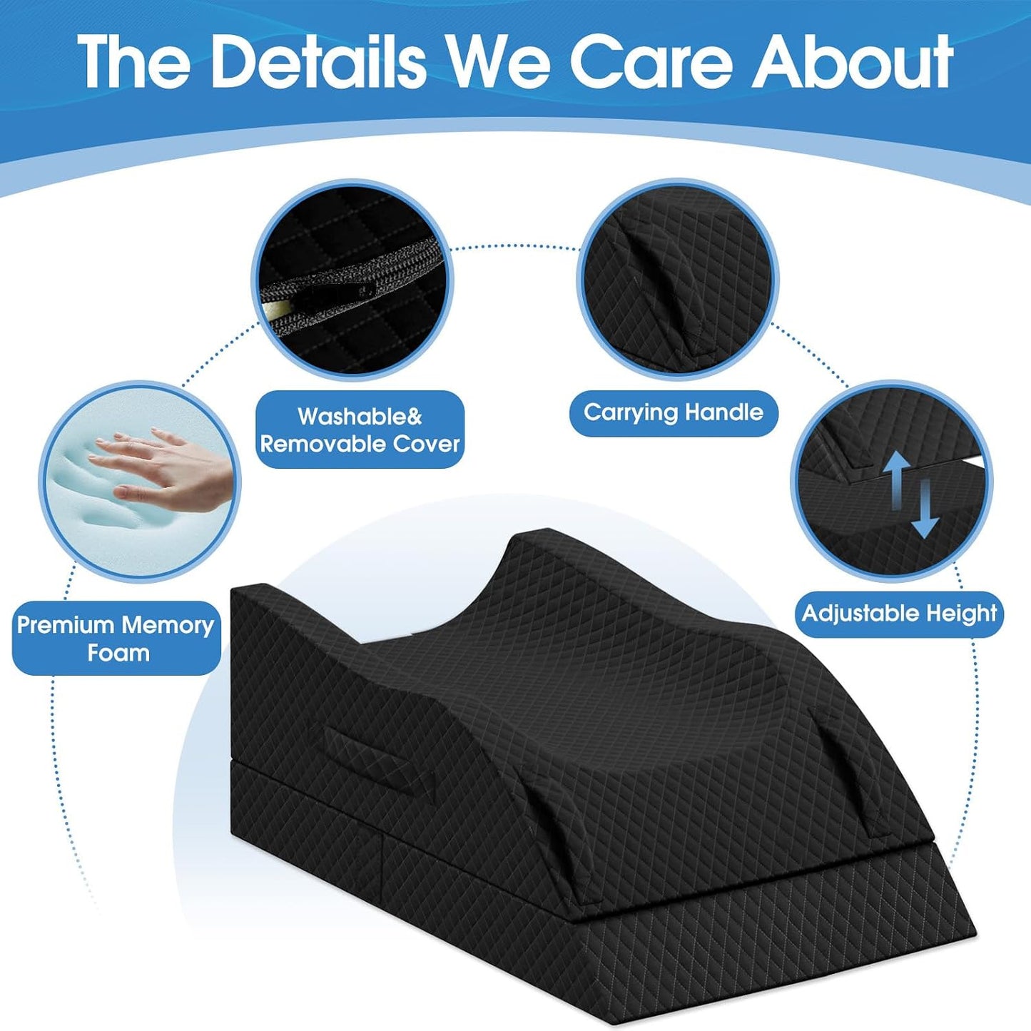 TranquilRelax Elevation Pillows for Leg After Surgery, Memory Foam Adjustable Wedge Pillow for Injury or Rest, Ankle Pillow for Sleeping Blood Circulation, Grey/Single Leg