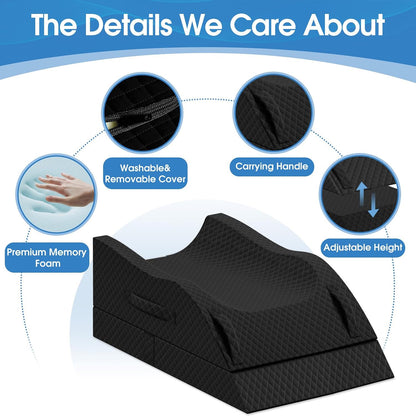 TranquilRelax Elevation Pillows for Leg After Surgery, Memory Foam Adjustable Wedge Pillow for Injury or Rest, Ankle Pillow for Sleeping Blood Circulation, Grey/Single Leg