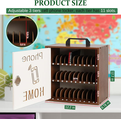 Wooden Phone Lock Box,Adjustable 33 Slots Cell Phone Holder Classroom