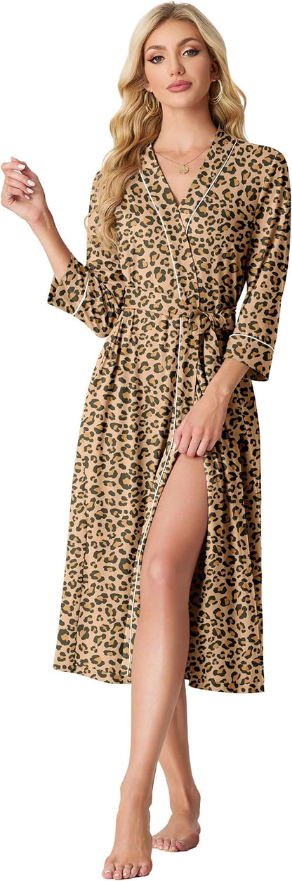 PrinStory Robes for Women 3/4 Sleeve Long Bath Robe XS-4XL