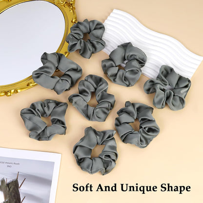 Satin Scrunchies for Women – 8PCS Blush & Brown Silk Hair Ties Set – No Crease, Frizz-Free, Gentle Elastic Hair Bands, Soft & Stylish Everyday Hair Accessories Gifts