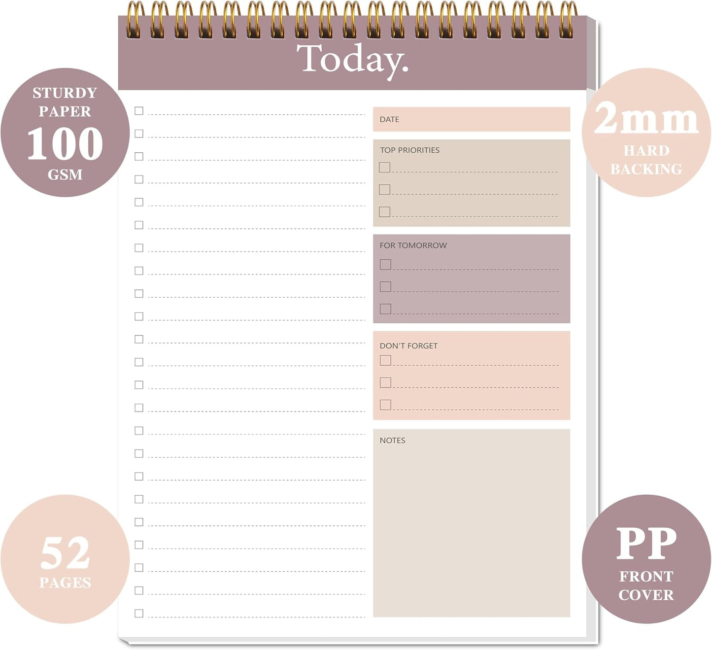104 Pgs To Do List Notepad - Daily Planner Notepad Undated 52 Duplex-Printed Undated Sheets Tear Off, 6.5" x 9.8" Checklist Productivity Organizer with Hourly Schedule for Tasks