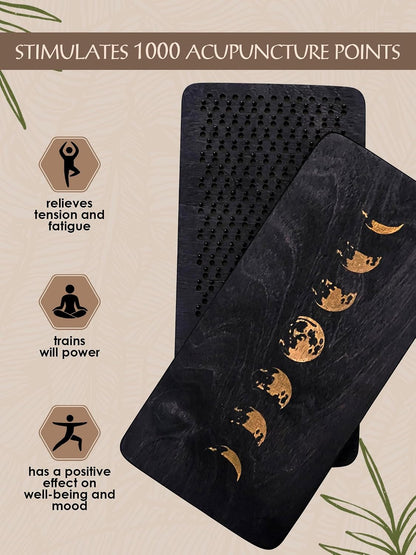 Sadhu board, Wooden Yoga Board for Acupressure and Meditation with Nails for Deep Tissue Massage, Acupuncture Massage, Nails Distance 0.39 In (10 mm) (ebony-moon, 0.39)