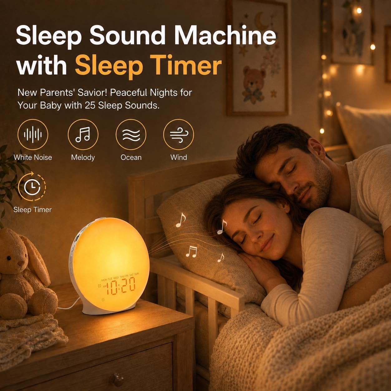 JALL Sunrise Alarm Clock White Noise Machine with 25 Nature Sleep Sounds, Fully Dimmable Clock for Bedrooms, Heavy Sleepers, 17 Light Modes, Bluetooth Speaker