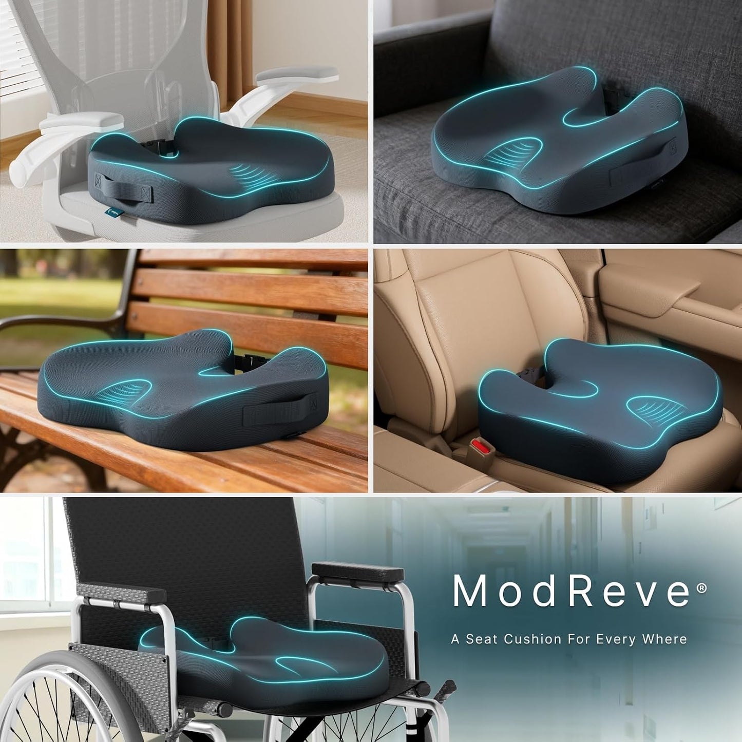 Large Memory Foam Seat Cushion for Office Chair, Car, Truck & Wheelchair - Sciatica, Coccyx & Tailbone Pain Relief Cushion for Long Sitting & Driving