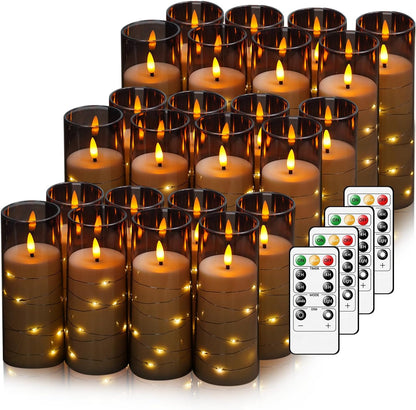 Nimiko Flickering Flameless LED Candles,Battery Operated Candles 24 Pcs with Embedded Star String,Acrylic LED Pillar Candles with Remote,Suitable for Home Decoration to Create an Atmosphere (White)