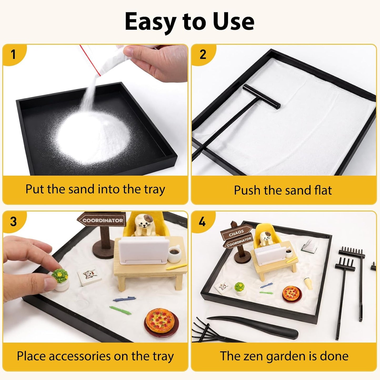 Zen Garden Funny Mini Desktop Decor Sand Box Kit Accessory Stress Relief Gifts for Office Coworkers, Friends, Family