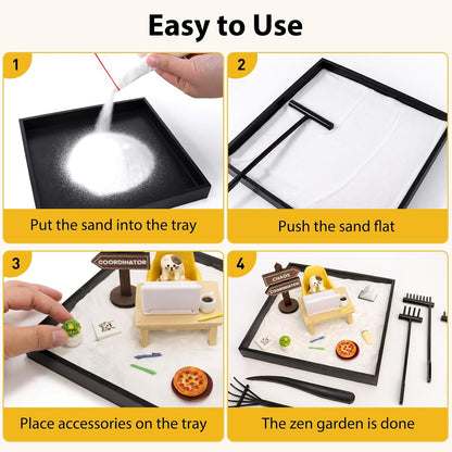 Zen Garden Funny Mini Desktop Decor Sand Box Kit Accessory Stress Relief Gifts for Office Coworkers, Friends, Family