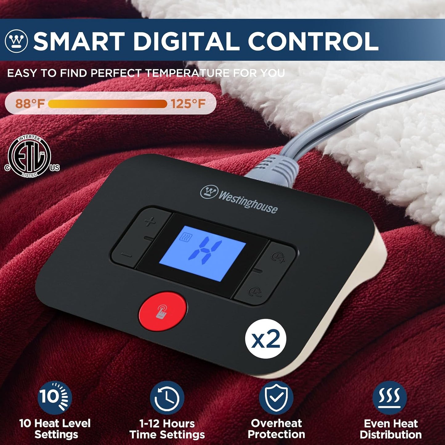 Westinghouse Heated Throw Blanket, Electric Blanket Throw with 6 Heating Levels and 2-10 Hours Time Settings, Flannel to Sherpa Super Cozy Heated Blanket Machine Washable, 50x60 inch, Charcoal