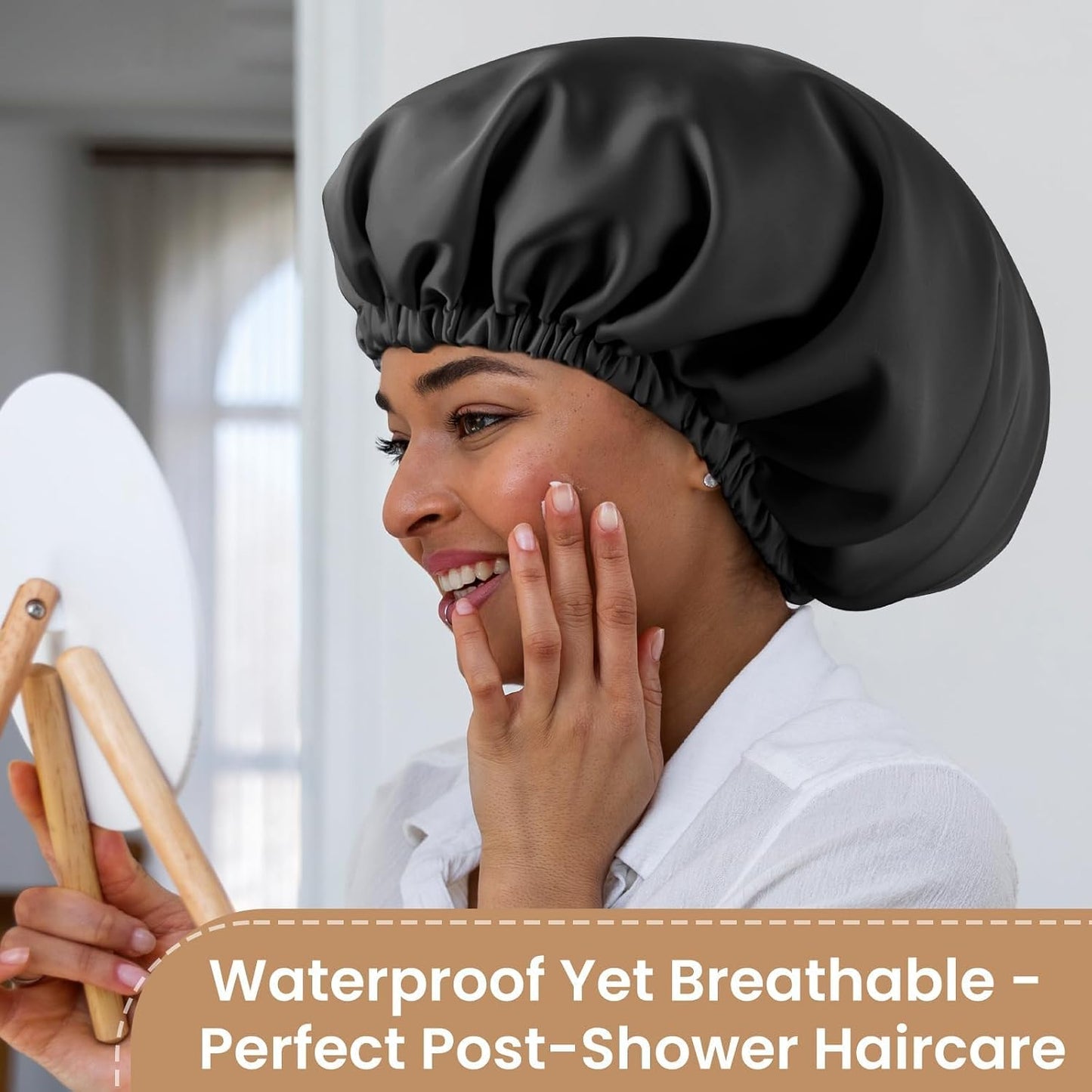 Adjustable Double Layer Silk-Satin Hair Bonnet for Sleeping Women – Anti-Frizz Curly Hair Sleep Cap, Hair Protector for Night, Moisture Retention Soft Bonnet for Natural Hair (black,Large)