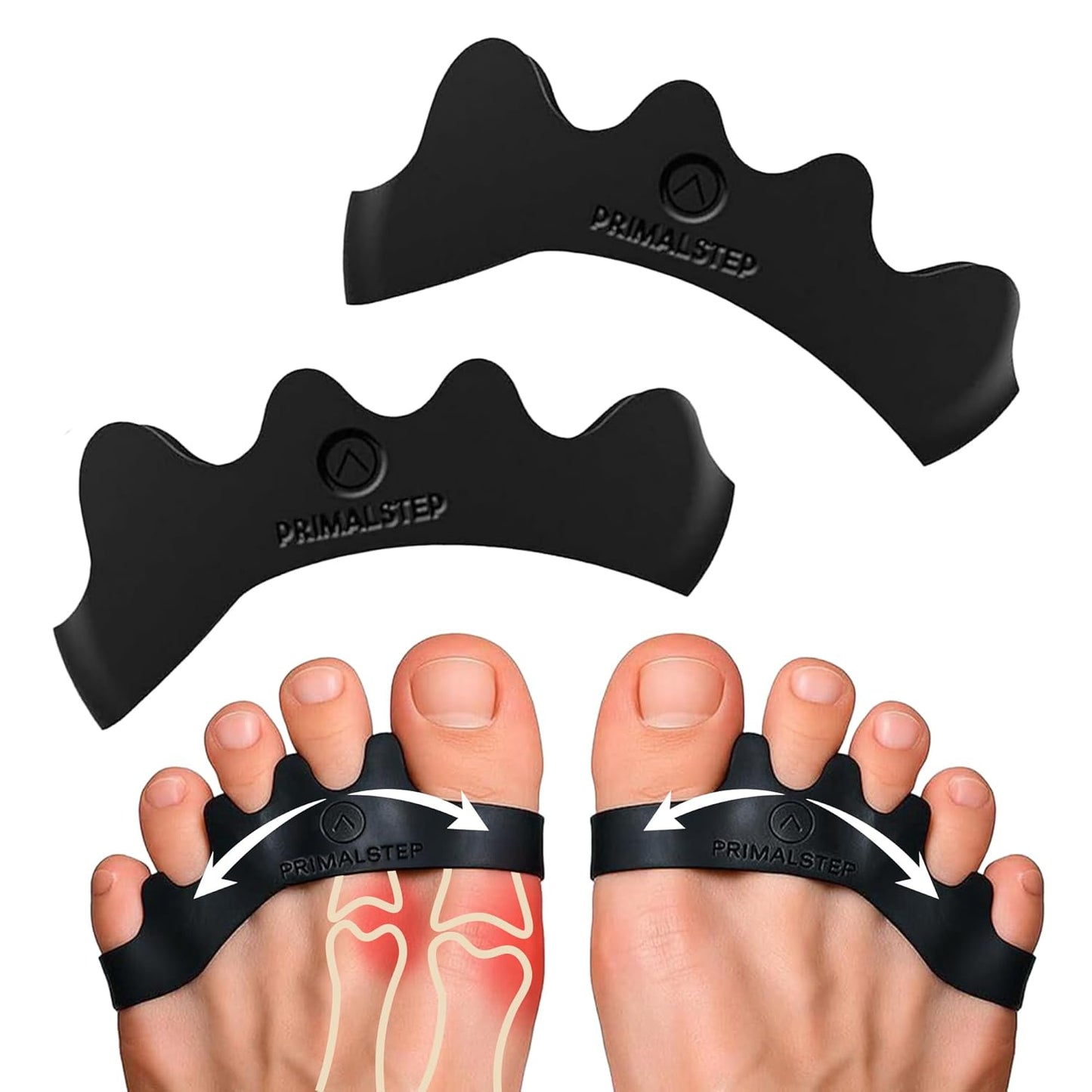 PrimalStep Toe Separators, Spreaders, Spacers, Straightener to Correct Toes for Men and Women, Bunion Corrector, Foot Pain, Plantar Fasciitis, Over 50% Thicker, XL