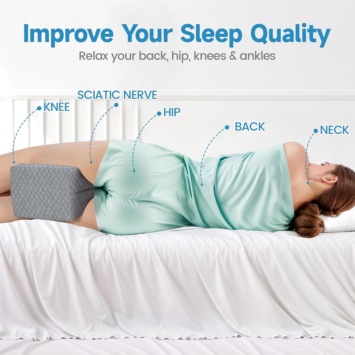 SweetSlubr Memory Foam Knee Pillow for Side Sleepers, Support Leg Pillow for Side Sleeping, Smooth Spine Alignment Pillow, Cushion for Hip, Back, Sciatica, Knee, Joints Pain Relief, White