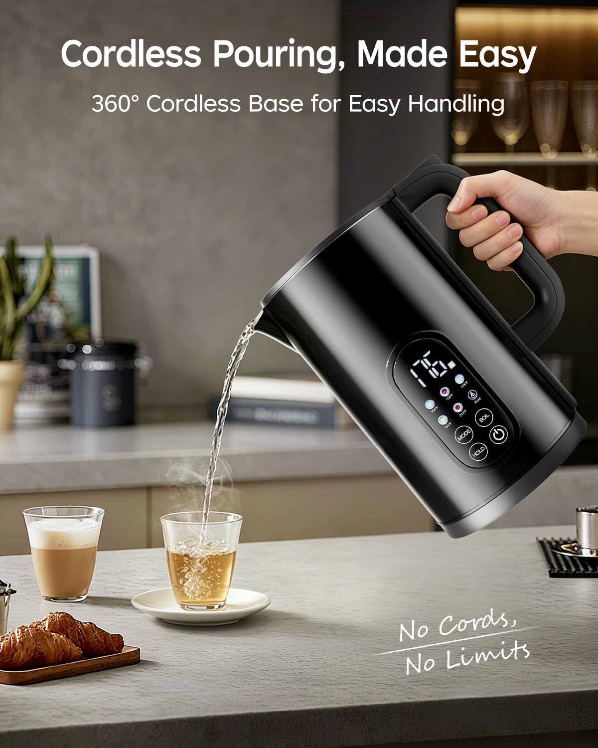 Electric Kettle with Temperature Control, 1.7L Hot Water Kettle for Tea, Coffee & Daily Use, 5 Presets, 2H Keep Warm, Stainless Steel Interior, Auto Shut-Off, Cordless Electric Tea Kettle, Blue