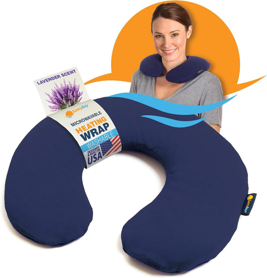 SunnyBay Microwave Heating Pad, Microwavable Heated Neck Pillow for Moist Hot Therapy, Heated Neck and Shoulder Wrap with Flax Seeds Filling and Washable Cover, 12"X12"X2", 2.5 lbs, Navy Blue