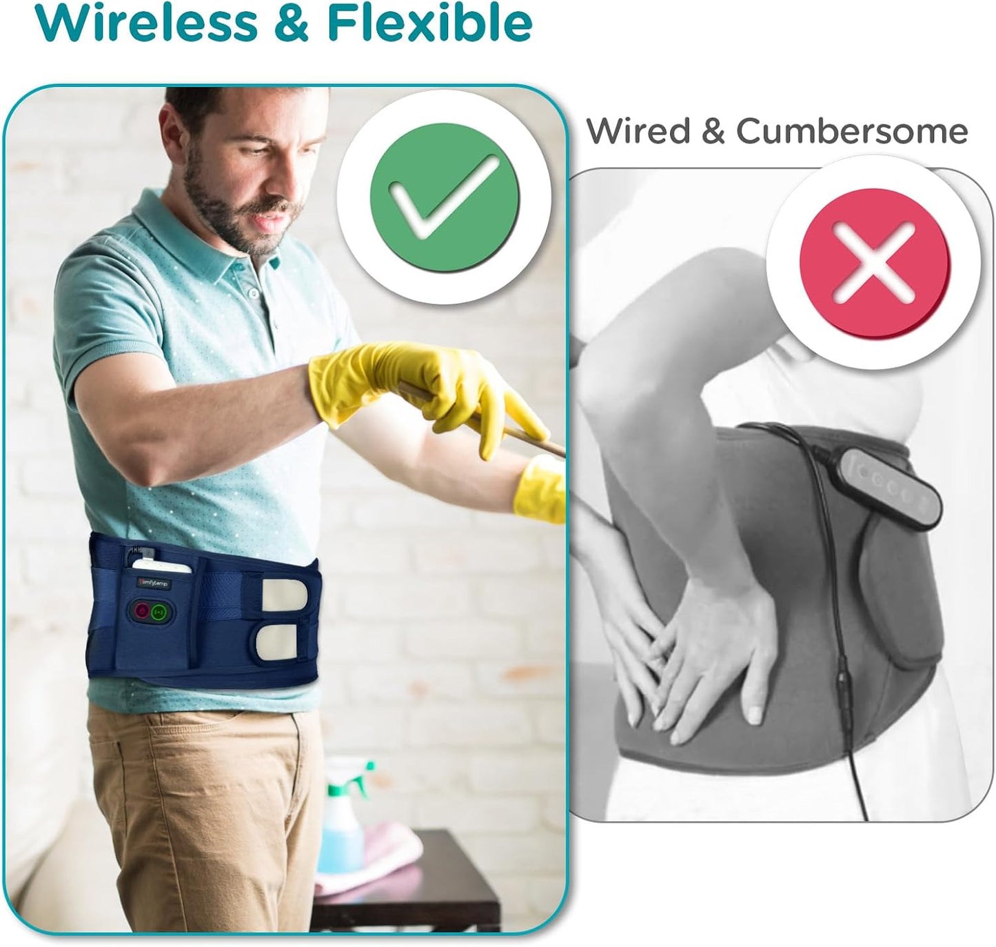 Comfytemp Cordless Heating Pad with Massager for Back, Birthday Gifts for Women Men, FSA Eligible HSA Portable Lower Back Massager Rechargeable Wireless Electric, Mom Dad Seniors 3 Heat 30mins Off