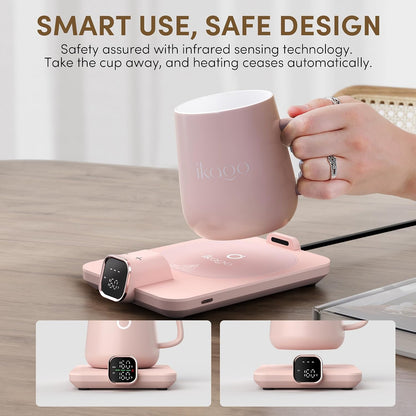 Coffee Cup Warmer & iKago Mug Set, 1℉ Precise Temp Control Mug Warmer