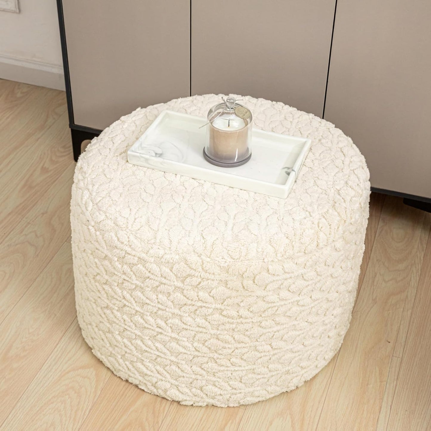 Round Pouf Ottoman 20 x 20 x 14 Inches Boho Poof Home Decor Floor Pouffe Ottoman Foot Rest for Couch Sofa Bean Bag Chairs Living Room Bedroom (Green)
