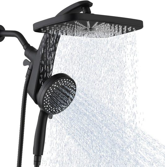 BOZYBO Rain Shower Head with Handheld: High Pressure Shower Heads with Handheld Spray Combo, 12" Rainfall Shower Head and 9 Sprays Hand Showerheads with Magnetic Docking and Power Jets, Black 1.75GPM