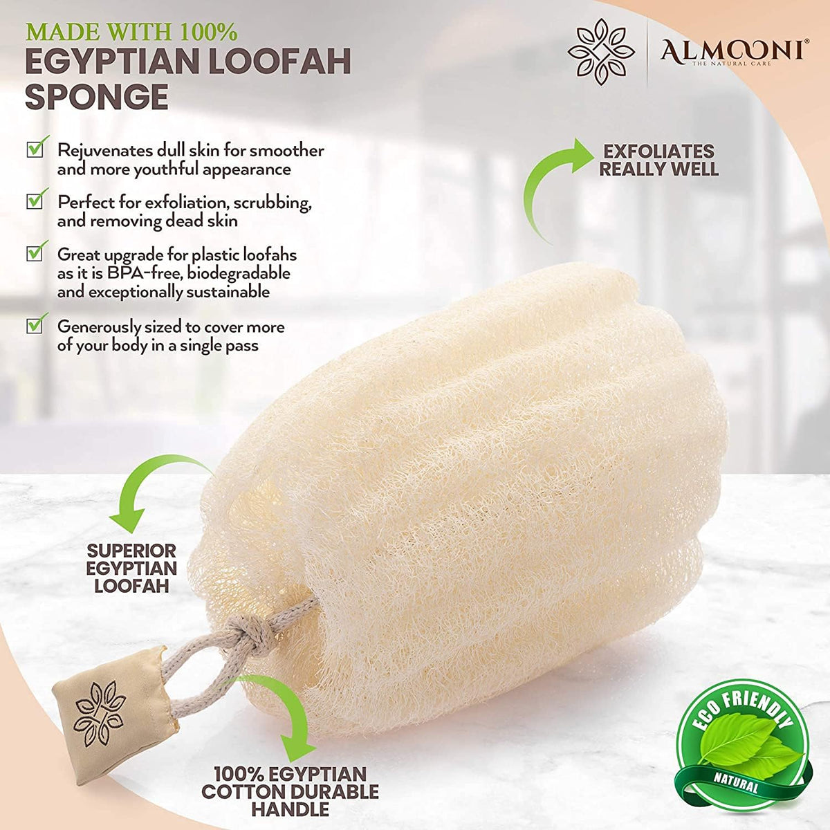 ALMOONI Natural Loofah Body Scrubber, Egyptian Loofah Sponge