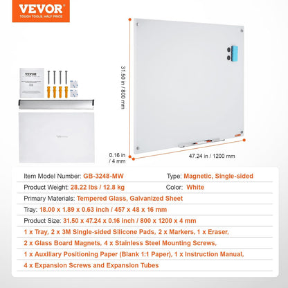 VEVOR Dry Erase Calendar for Wall, 36 x 24 Inches Whiteboard Calendar, Monthly Planner Magnetic Dry Erase Board, 1 Magnetic Erase & 2 Dry Erase Marker & Movable Tray for Restaurant Office Home School