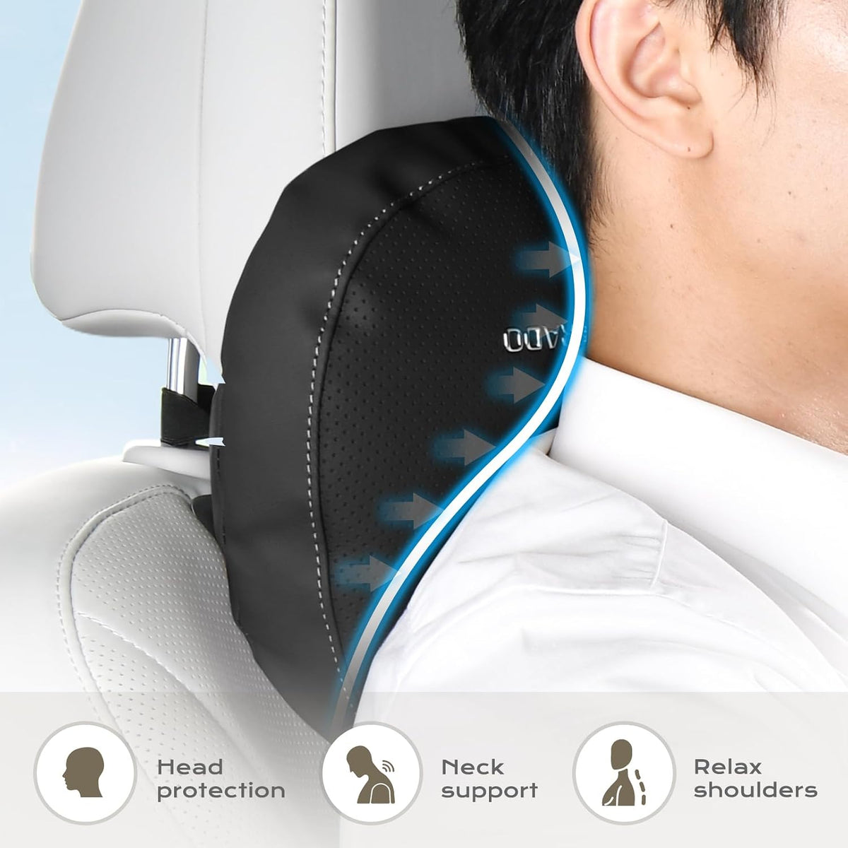 Coverado Car Lumbar Support Pillow and Car Neck Pillow Kit, Ergonomic Design Car Headrest Pillow for Driving, Relax Back Head Muscles Relieve Driving Fatigue, Breathable & Removable Cover, Gray
