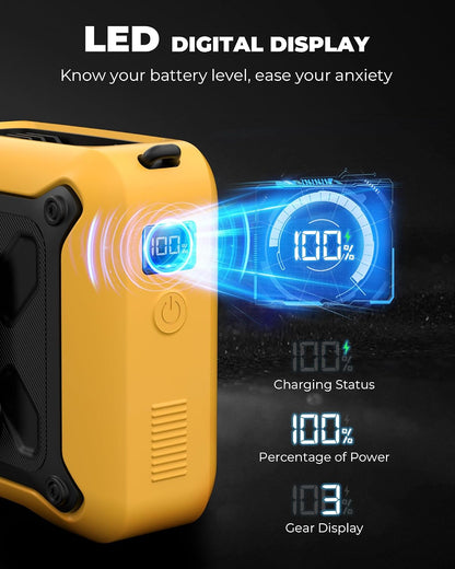 Portable Waist Fan Clip on Belt Under Shirt w/LED Display & Flashlight, 8000mAh Battery Powered, Rechargeable 5-Speed 14600RPM Personal Cooling Fan for Construction, Warehouse, Outdoor Jobsite, Orange