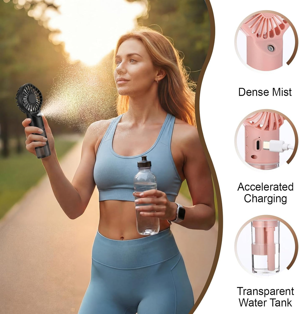 Misting Fans Portable Handheld Rechargeable, Spray Fan
