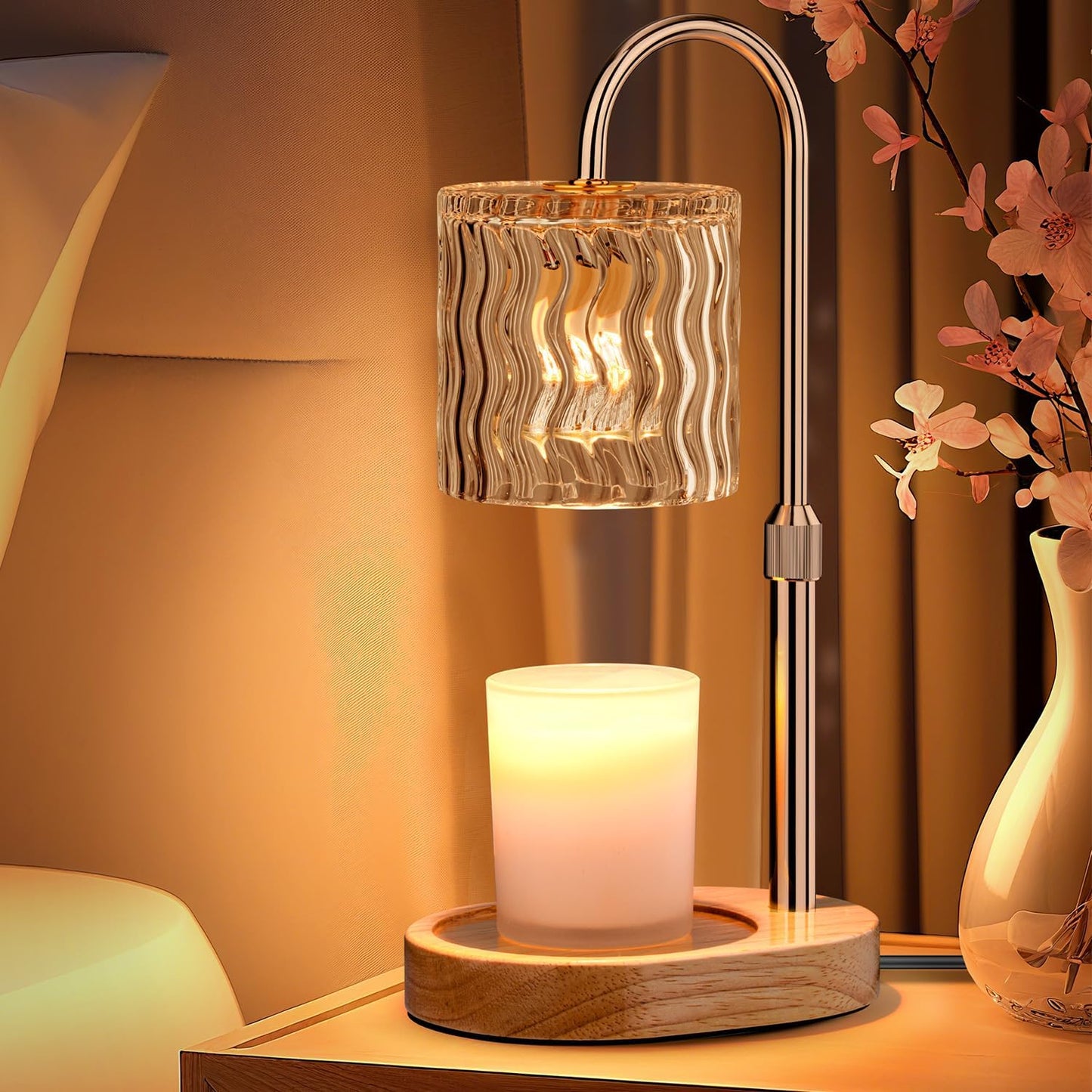Candle Warmer Lamp Electric Timer: Dimmable Candles Warming Lamps - Height Adjustable Burner Jar - No Flame Scented Melts Wax - All Candle Jars Home Decor Table Light