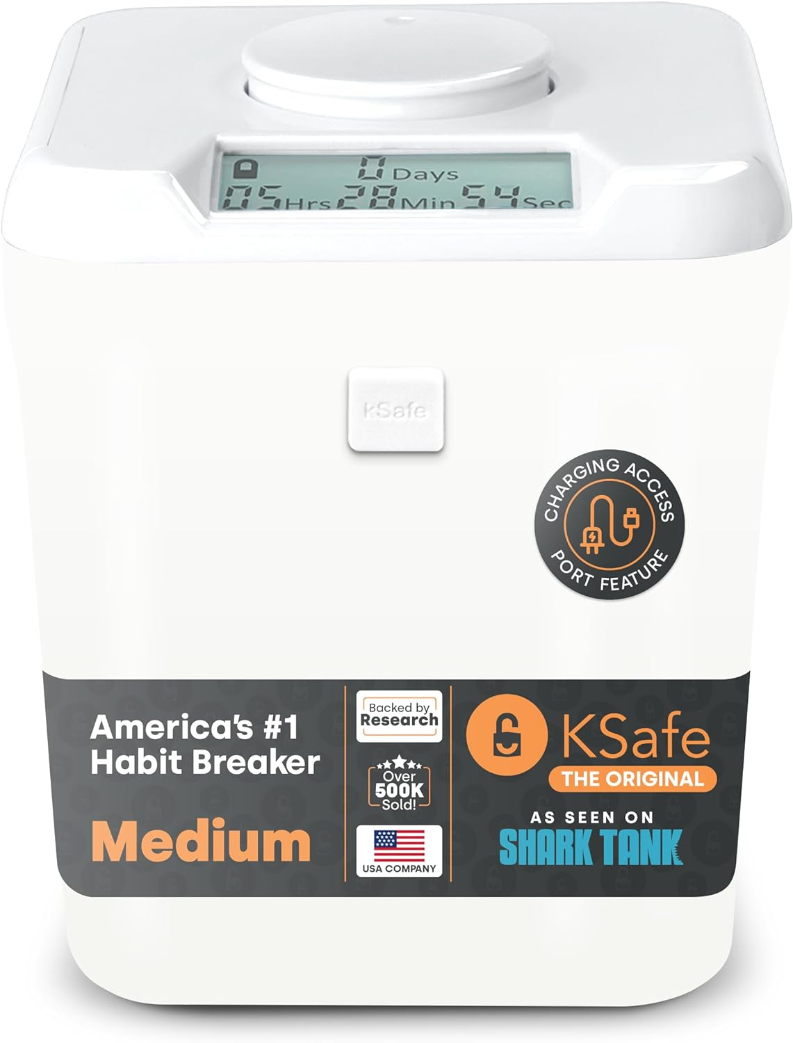 K-Safe Time Locking Container (Medium), Timed Lock Box for Cell Phones, Snacks, and other Unwanted temptations (White Lid + White Base, with Access Port)