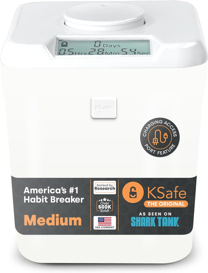 K-Safe Time Locking Container (Medium), Timed Lock Box for Cell Phones, Snacks, and other Unwanted temptations (White Lid + White Base, with Access Port)