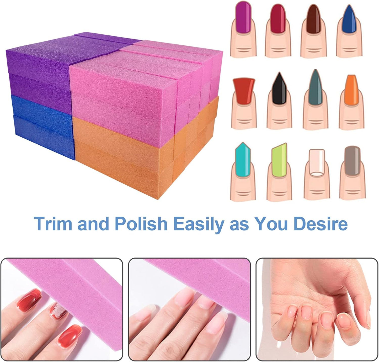 10 Pcs Nail Buffer Block for Acrylic and Natural Nails, 4 Sided Sanding Buffers for Gel Nails Fingernail Shine Buffing Filer Set, Professional Manicure Polisher Buffer Bulk Medium Grit (Purple)