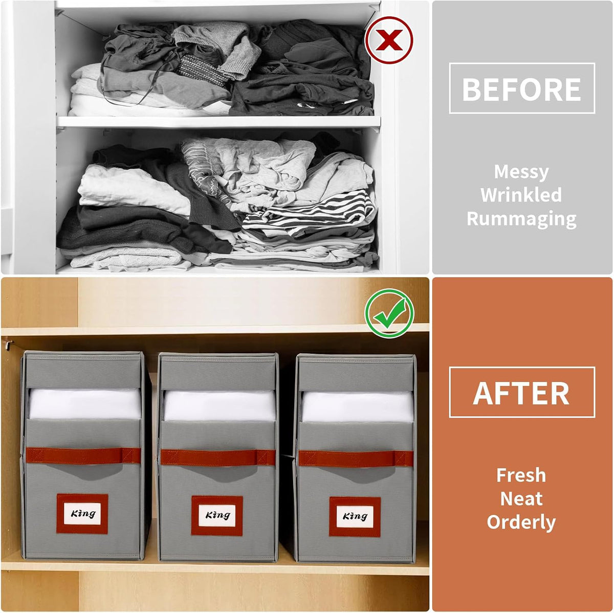 Extra Large Bed Sheet Organizer, Foldable Sheet Organizers and Storage with Oxford Fabric, Clear PVC Window & Leather Handle – Storage for Bedding, Blankets, Duvet Cover Set, Quilt