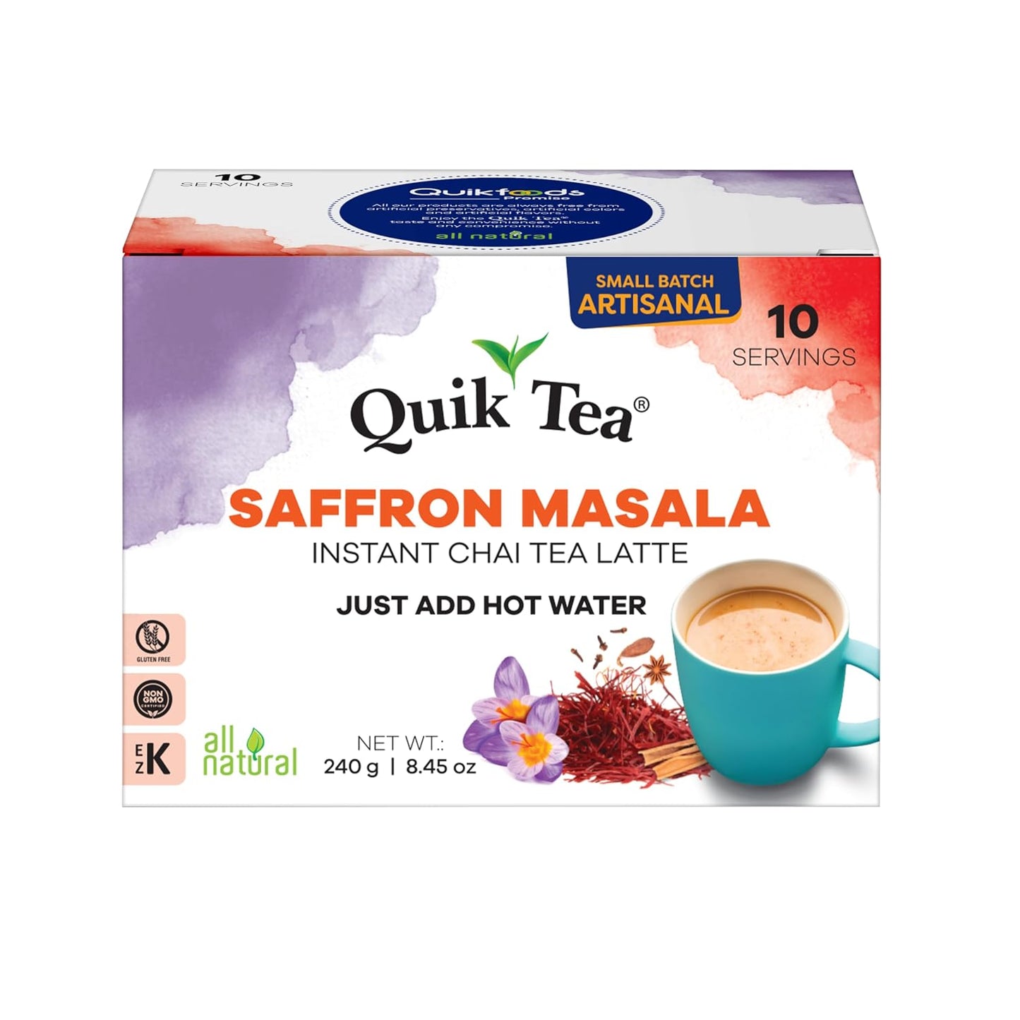 QuikTea Instant Chai Tea Latte Mix, Lemongrass, Unsweetened, 10 Sachets