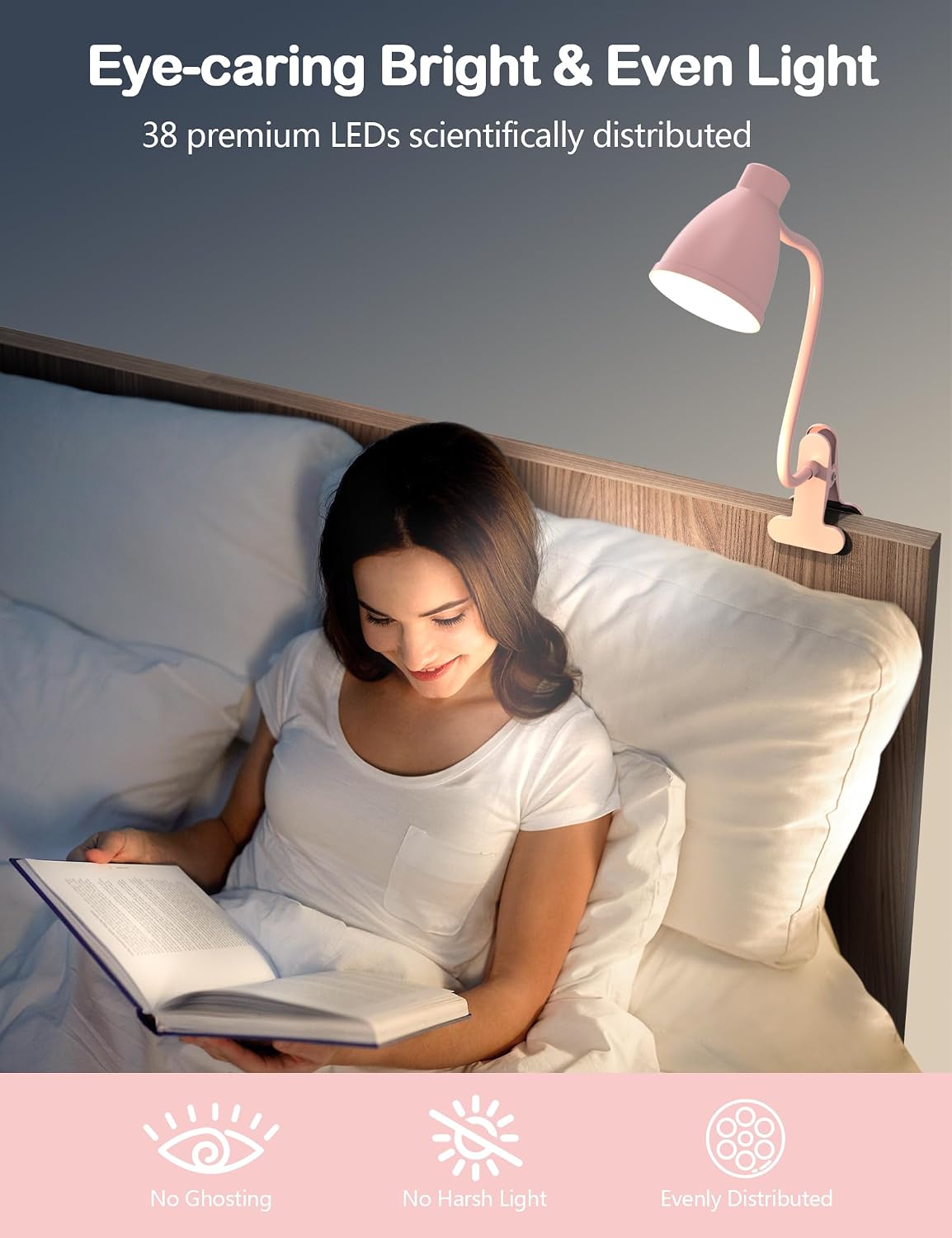BOHON Desk Lamp with Clamp, Clip on Light, 5 Color 10 Brightness, Teal