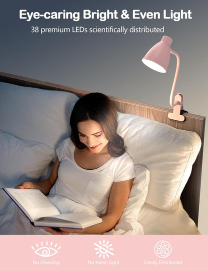 BOHON Desk Lamp with Clamp, Clip on Light, 5 Color 10 Brightness, Teal