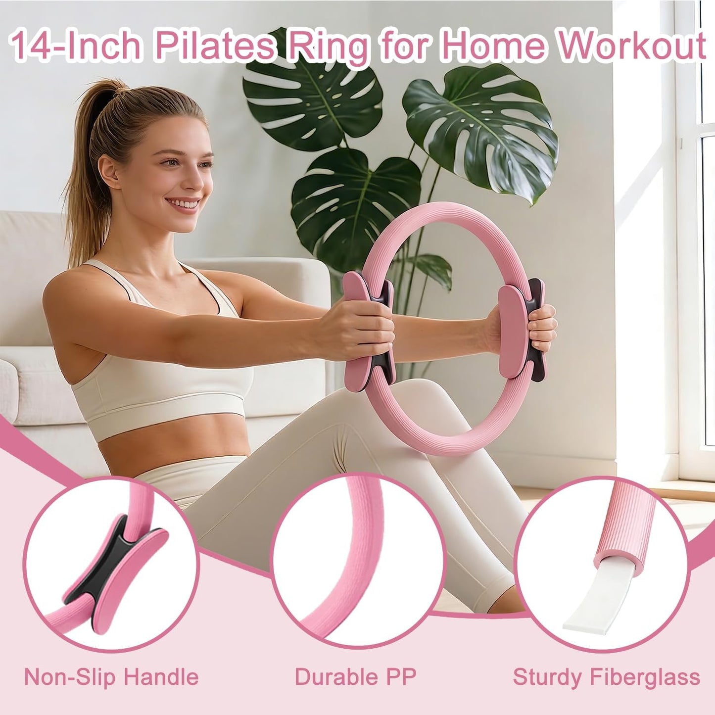 Pilates Kit for Home Workout: Pilates Ring and Ball Set for Women with Resistant Loops, Stretch Band & Storage Bag - Essentials Pilates Accessories Kit for Beginners Full Body Workouts