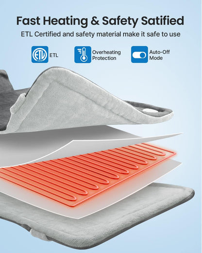RENPHO Fathers Day Dad Gifts, Electric Heating Pad - 6 Heat Levels for Neck Shoulder and Back, Birthday Gifts for Women Men, Weighted Pad for Snug Fit, ETL Certified, FSA Eligible, 24"x33" Gray