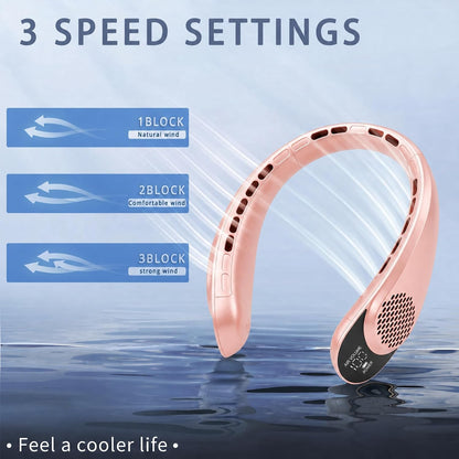 ASNUG Neck Fan, USB Rechargeable Personal Fan, 4000 mAh Battery Operated, 3 Speeds Adjustable, Faster Cooling, Ultra Quiet, Suitable for Home, Office, Travel, Sports