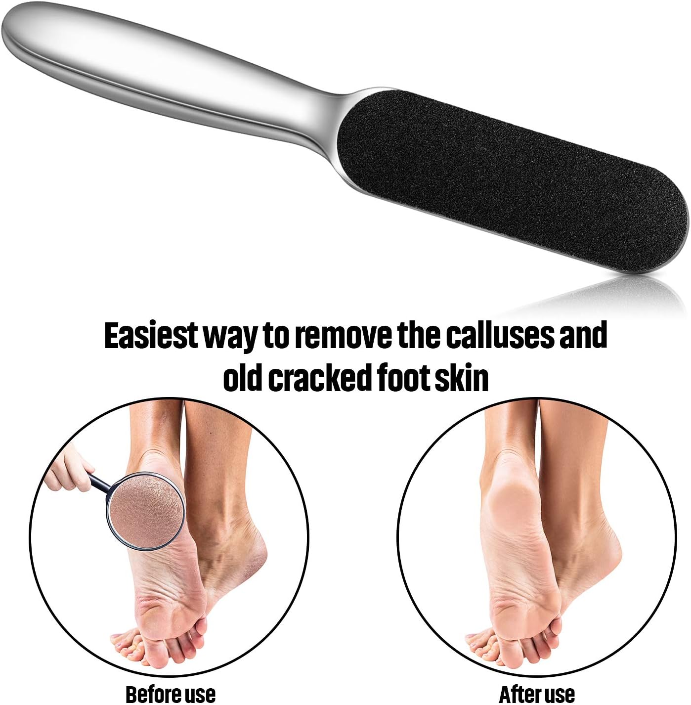 Mudder 2 Pieces Stainless Steel Pedicure Foot File Callus Remover Foot Scrubber Rasp with 20 Replaceable Coarse/Fine Double Side Reusable Pads for Care Cracked Skin Callus Remover Tool(Silver)