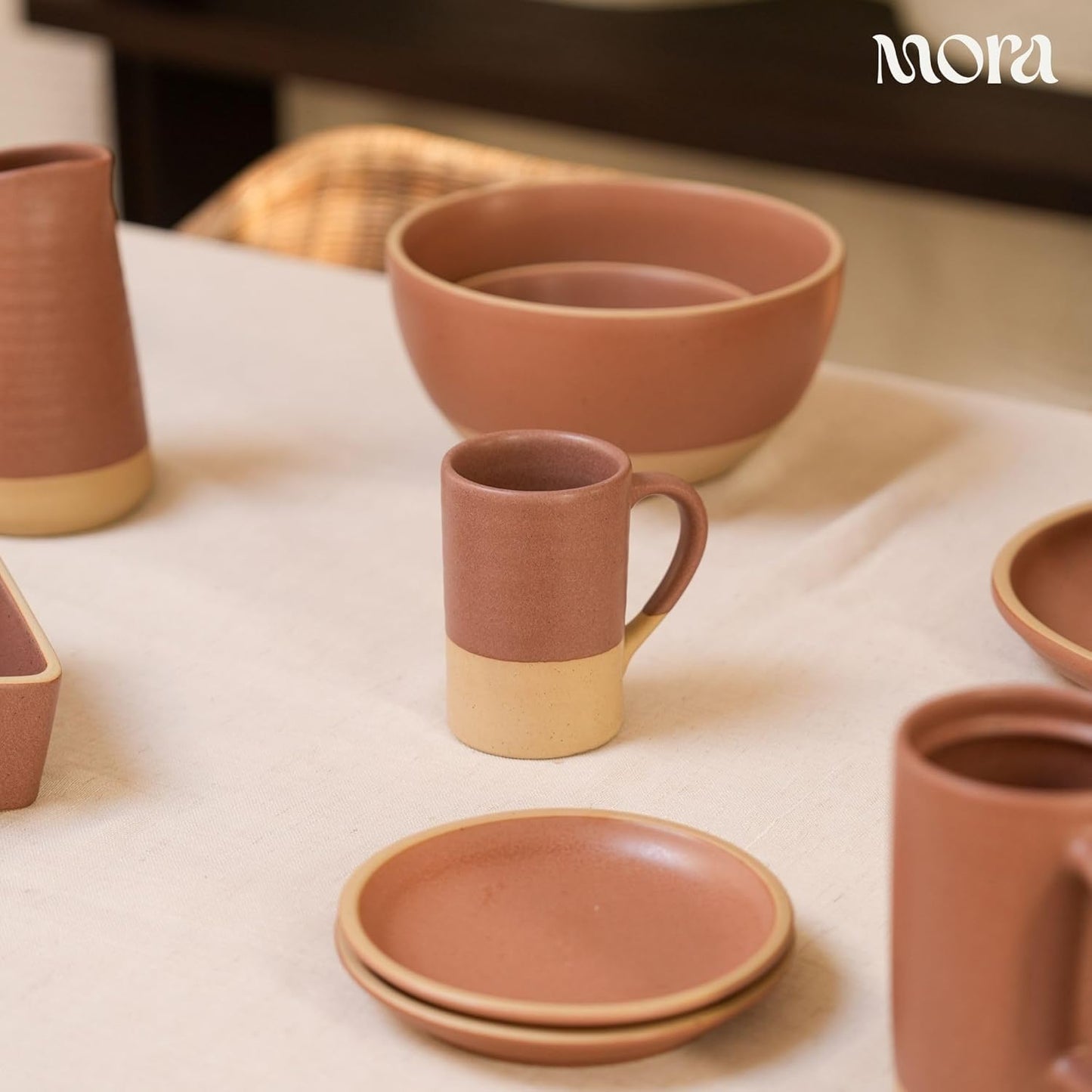 Mora Ceramics Tea Cup with Loose Leaf Infuser, Spoon and Lid, 12 oz, Microwave and Dishwasher Safe Coffee Mug - Rustic Matte Ceramic Glaze, Modern Herbal Tea Strainer - Great Gift for Women, Garnet