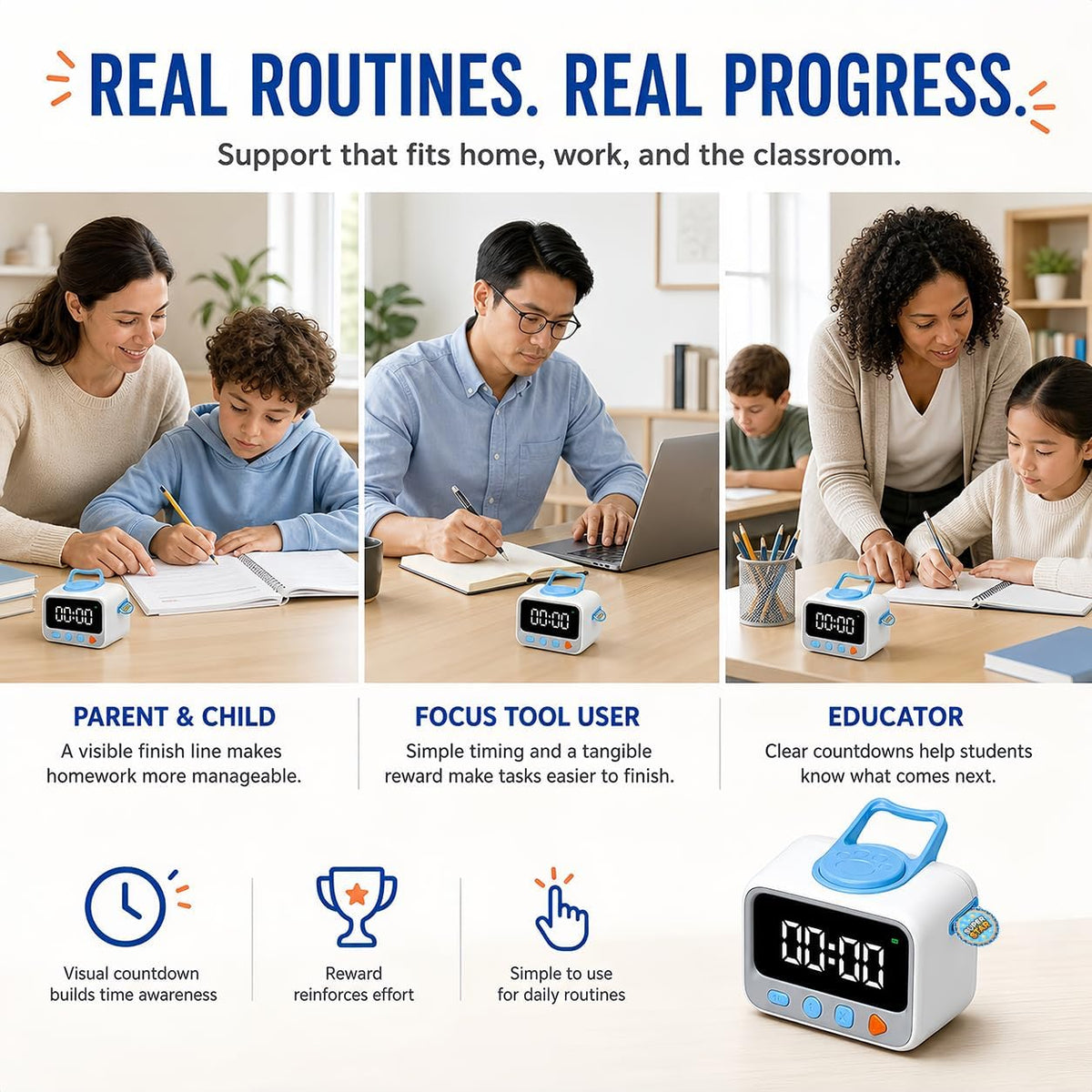 Sticker Timer Visual Countdown Timer with 200 Medal Reward Stickers for Kids Rewards, Rechargeable Digital Timer for ADHD Focus, Classroom & Homeschool Tool