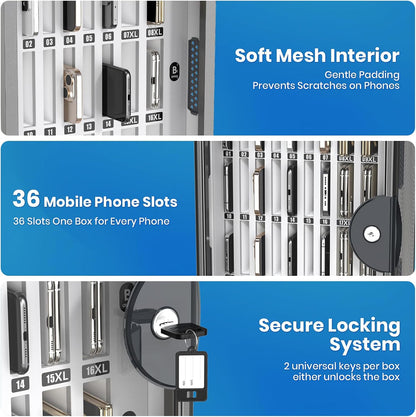 24 Slots Cell Phone Locker, Classroom Phone Storage Cabinet with Key, 【Wall Mounted】 【Aluminum Alloy】 Phone Lock Box, Mobile Phone Lockbox with Handle for School Office Exam(Silver)