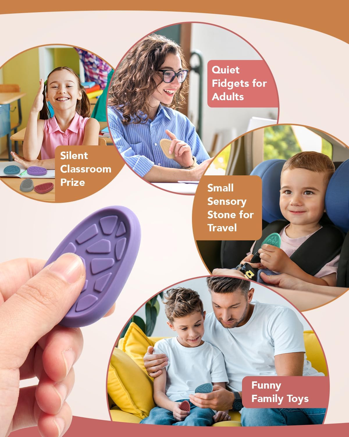 Fidget Toys Adults Sensory Stone: 8 Pack Texture Worry Stone for Kids Calming - Sensory Autism Toys for Stress Relief - Quiet Small Fidgets for Classroom Prizes