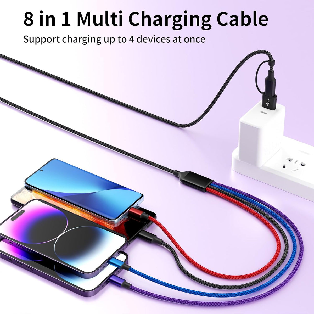 4 in 1 Multi Charging Cable, 5FT Charging Cords for Multiple Devices