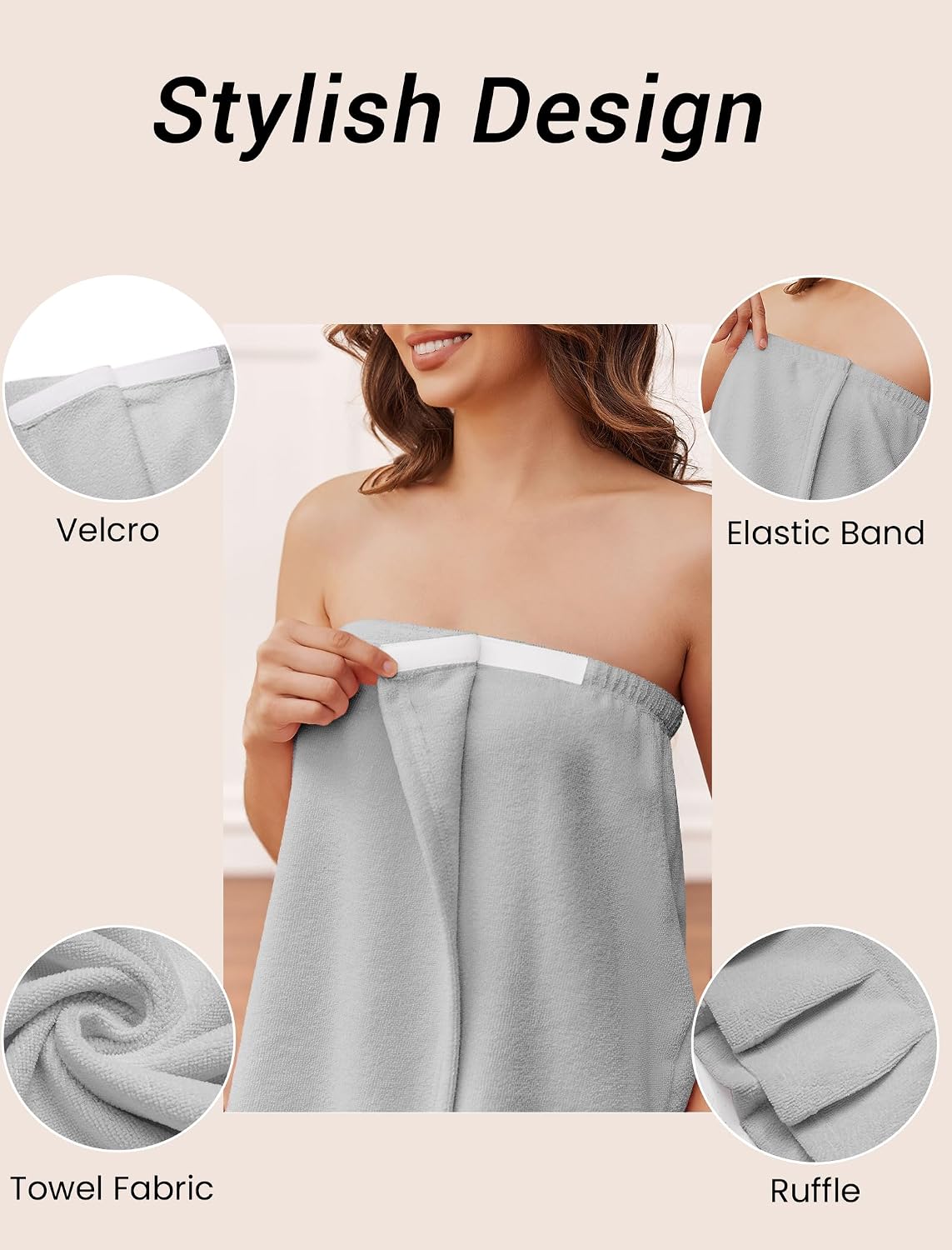 Ekouaer Towel Wrap for Women With Velcro Ruffle Wrap Robes