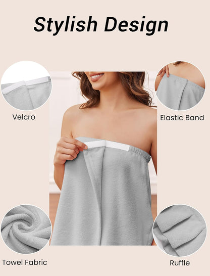 Ekouaer Towel Wrap for Women With Velcro Ruffle Wrap Robes