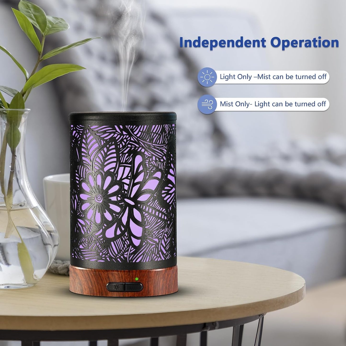 EQUSUPRO Essential Oil Diffuser 300ml Metal Electric Ultrasonic Diffuser for Large Room with Auto Shut-Off, 4 Timer Setting &7 Colors Night Light for Home