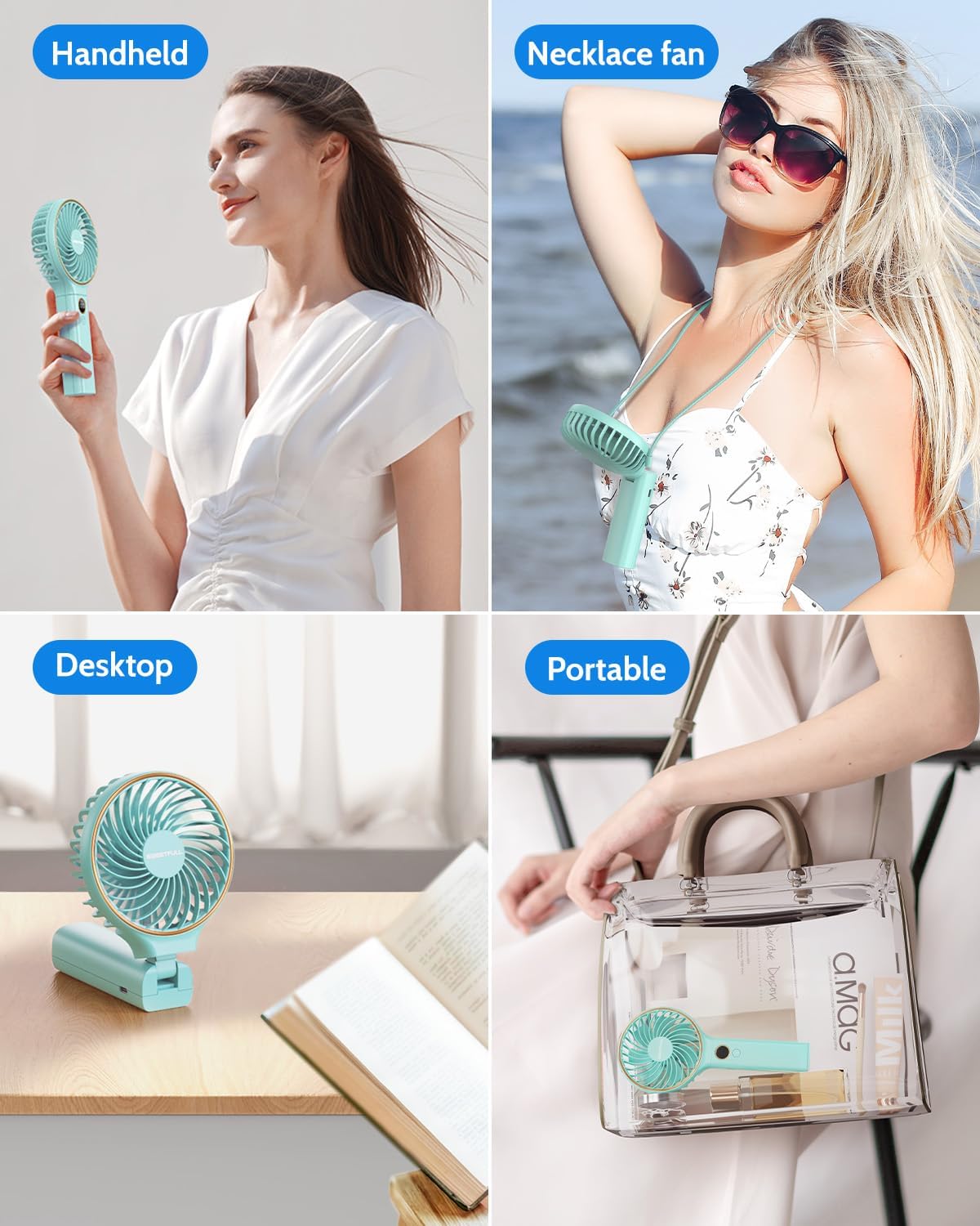 SWEETFULL Handheld Portable Fan, 5000mAh Rechargeable Battery, 6 Speed Wind, LED Digital Display, Foldable Electric Personal Mini Travel Fan with Backup Power, Summer Essentials Gifts for Women Girl