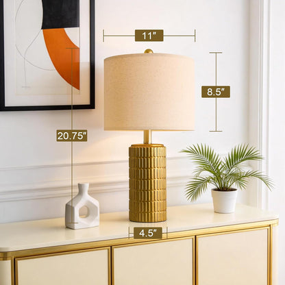 PoKat 20.75" Small Modern Ceramic Table Lamps Set of 2 for Bedroom, White Bedside Lamps for Night Stands, Farmhouse Desk Home Decor Gift Nightstand Table Lamps for Living Room End Table Beige